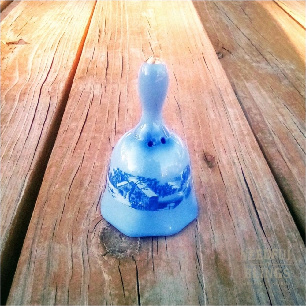 Vintage Porcelain Winter Scene Bell 🕊️ Blue Transferware Décor - 3.25"
